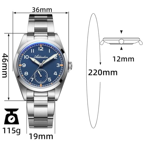 ADDIESDIVE 36 MM Watch 24 Hour Subdial 100M Waterproof Stainless Steel Luminous Quartz Blue Face Analog Watch Men - Image 3