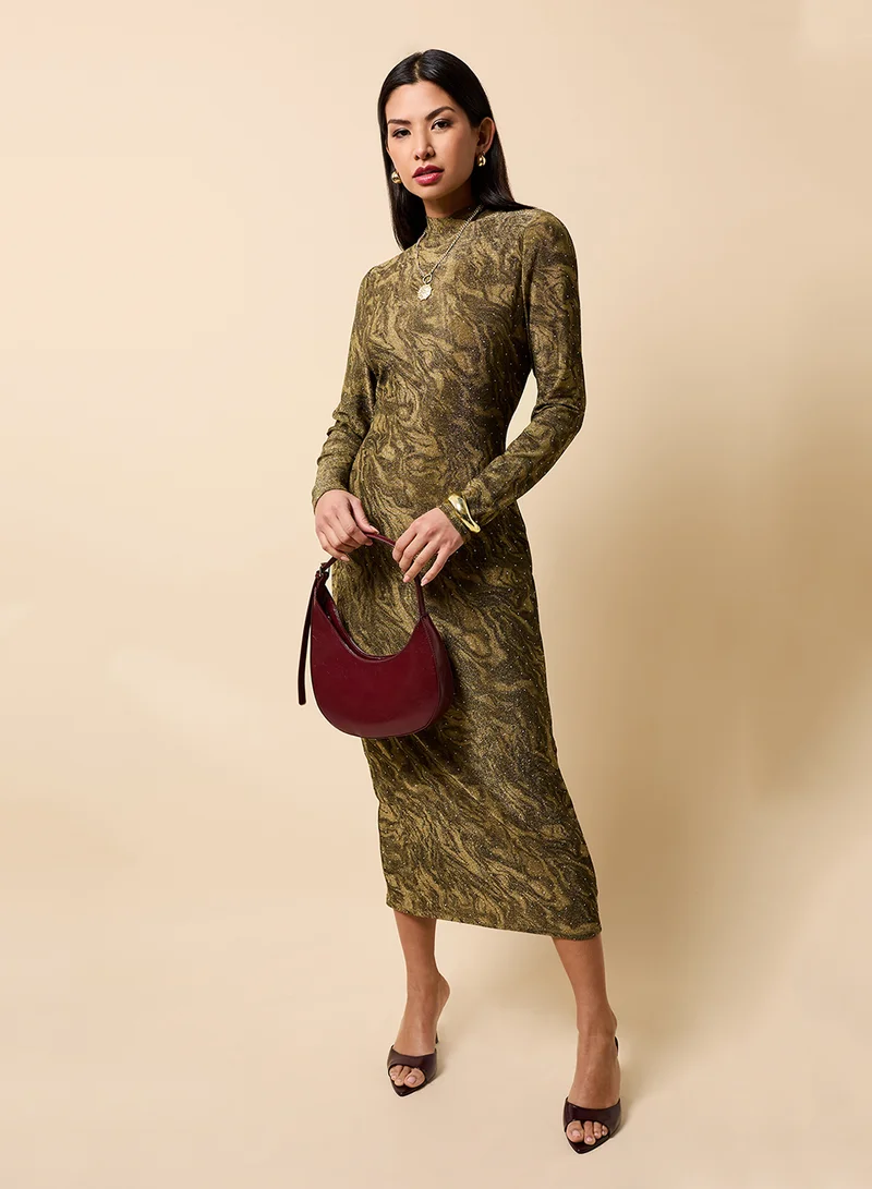 Little Mistress High Neck Long Sleeve Maxi Dress