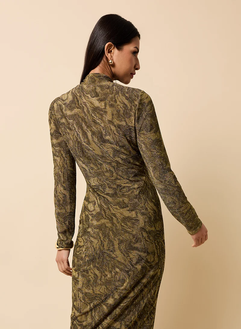 Little Mistress High Neck Long Sleeve Maxi Dress