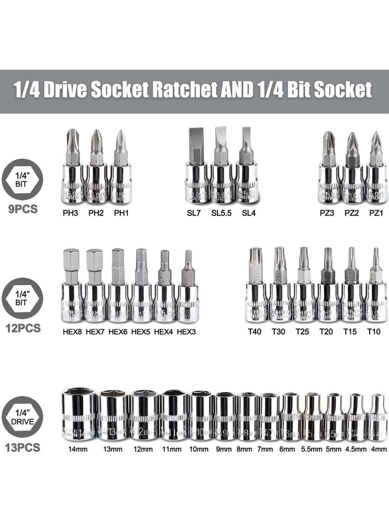SOLARAE 46 Pcs Socket Wrench Set, 1/4 inch Drive Socket Ratchet Wrench Set, Automotive & Household Repair Socket Kit, Metric Socket Wrench Repair Tools - Image 4