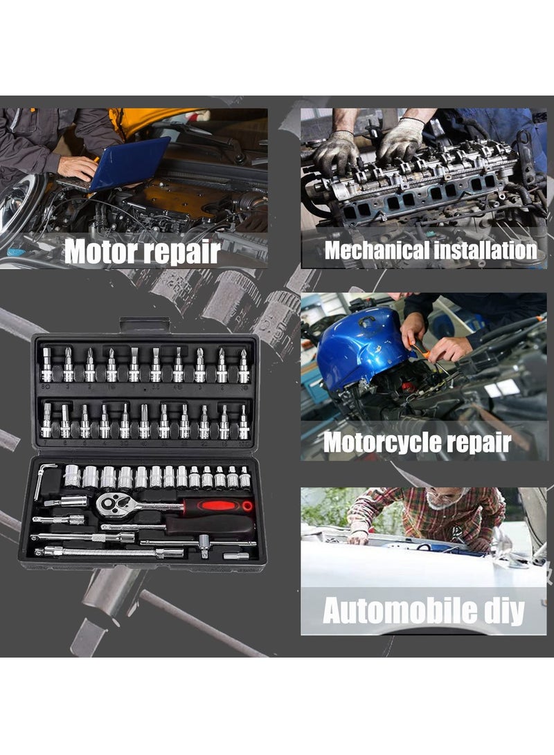 SOLARAE 46 Pcs Socket Wrench Set, 1/4 inch Drive Socket Ratchet Wrench Set, Automotive & Household Repair Socket Kit, Metric Socket Wrench Repair Tools - Image 2