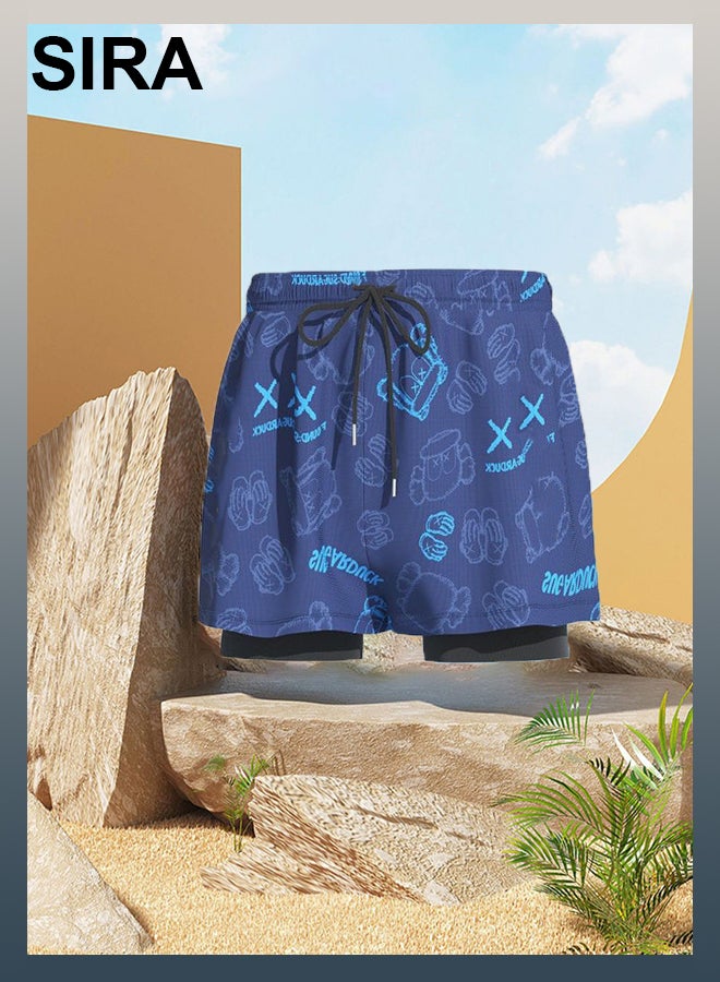 العربية طقم ملابس سباحة رجالي سريع الجفاف من 3 قطع - قميص سباحة بعامل حماية من الأشعة فوق البنفسجية 50+ + شورت سباحة وقبعة مضادة للإحراج للشاطئ/المسبح/الغوص | ملابس سباحة رياضية خفيفة الوزن للرجال - Image 4