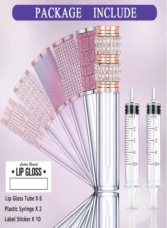 AMORIX 6pcs Lip Gloss Tubes with Wand 5ml Empty Rhinestone Lip Gloss Containers Cute Lipgloss Bottles Crystal Lip Gloss Supplies Kit with Syringe for DIY Lip Gloss Base - Image 4