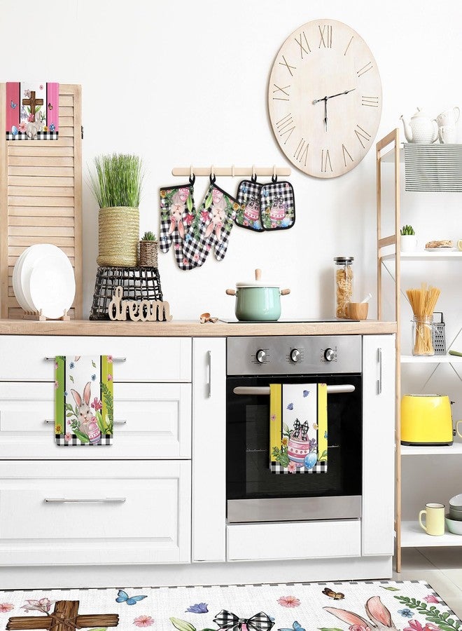snaxuda 10 Pcs Kitchen Decor Set Bunny Kitchen Towels and Rugs Oven Mitts Pot Holders Absorbent Towels for Baking Cooking BBQ Gifts Home Decor Easter - Image 5