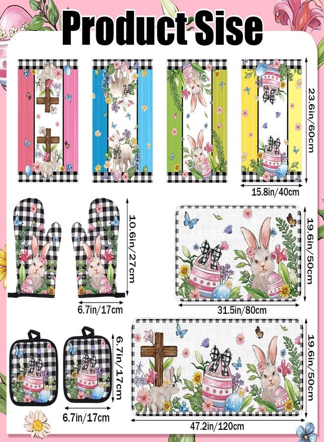 snaxuda 10 Pcs Kitchen Decor Set Bunny Kitchen Towels and Rugs Oven Mitts Pot Holders Absorbent Towels for Baking Cooking BBQ Gifts Home Decor Easter - Image 3