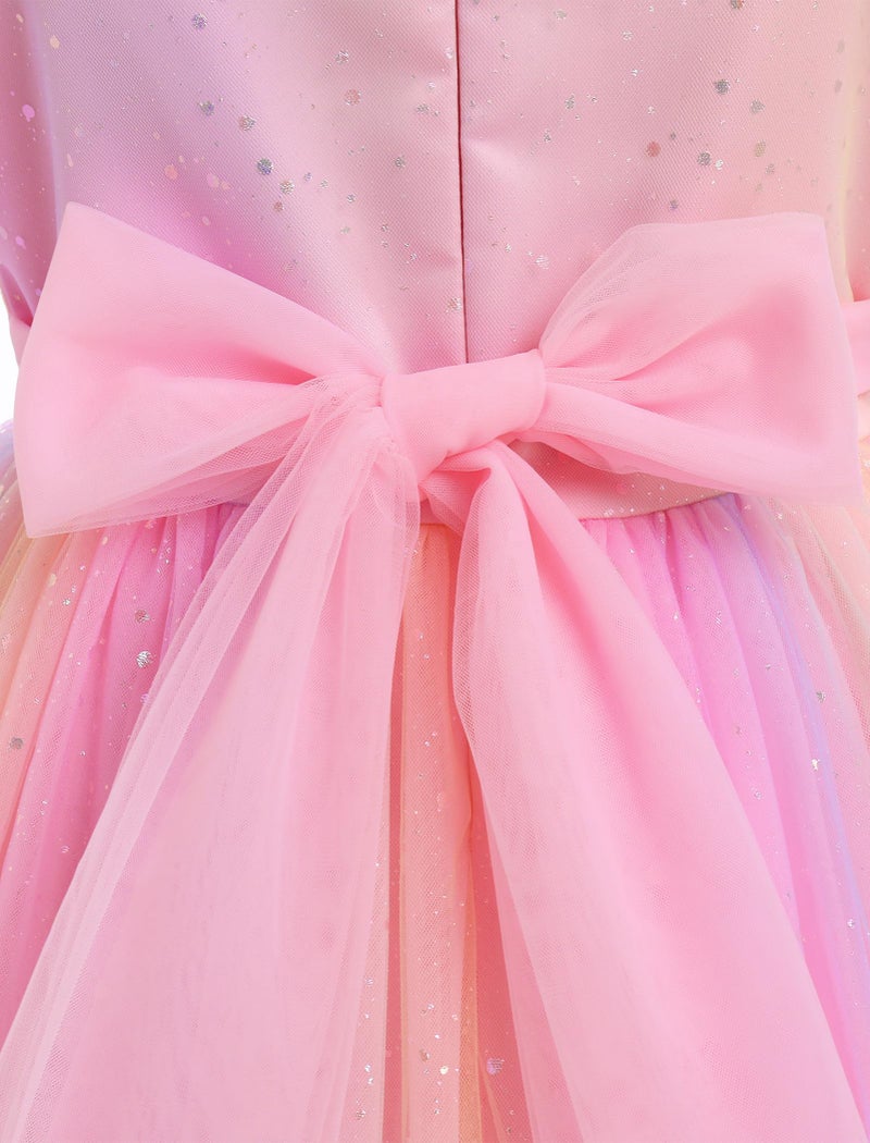 ODOLDI Kids Girls Birthday Party Long Sleeve Star Glitters Tulle Tutu Dress 3D Butterfly Star Sequins Ruffle Dress - Image 4