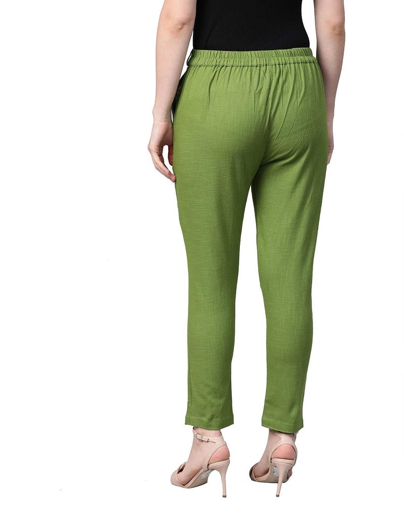 Yash Gallery Women's Plus Size Solid Cotton Slub Ankle Length Mid Rise Trouser Pant (Green, XXL) Fit Type : Regular Fit - Image 4