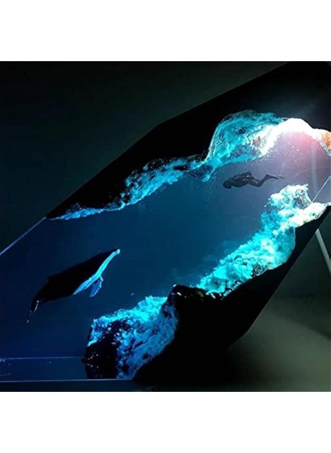 Generic - Kedejin Creative Epoxy Resin Wood Light Lamp, Large Diver and Humpback Whale Led Lights Night Light ,Deep Sea Cave Diving Nightlight B - Image 1