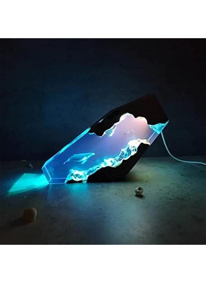 Generic - Kedejin Creative Epoxy Resin Wood Light Lamp, Large Diver and Humpback Whale Led Lights Night Light ,Deep Sea Cave Diving Nightlight B - Image 1