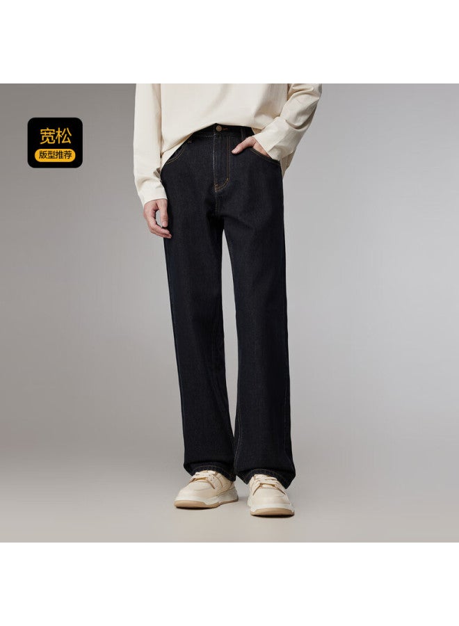Cabbeen Lenzing Tencel Stretch Versatile Washed Denim Jeans Men's Autumn New Straight Breathable Black Denim - Image 1