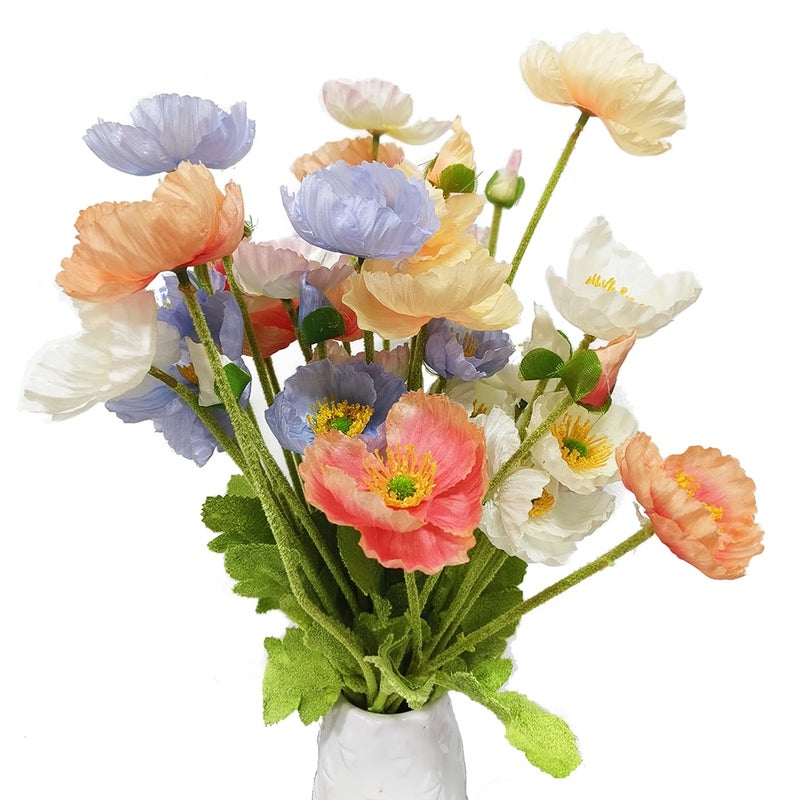 TooGet Artificial Flowers 8 Pcs Artificial Poppies Flower Silk for Home Office Wedding Outdoor and Patio Lawn Garden Decor, Height 24 Inches - Mixed Colors - Image 1
