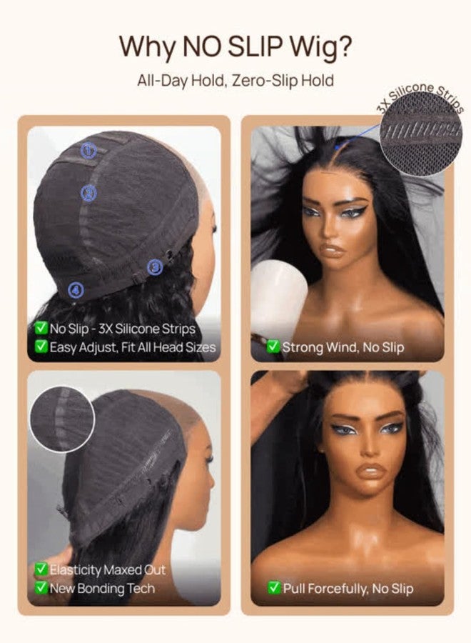 Nadula Bye Bye Knots No Slip Yaki Straight Glueless Drawstring Wig Human Hair with Flexible Mesh Cap Fits All Head, Pre Cut 7x5 Bye-Bye Slip HD Lace Front Pre Everything Light Yaki Straight Wig 14inch - Image 3