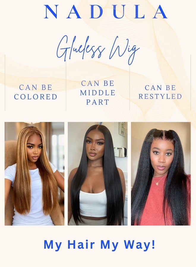 Nadula Bye Bye Knots No Slip Yaki Straight Glueless Drawstring Wig Human Hair with Flexible Mesh Cap Fits All Head, Pre Cut 7x5 Bye-Bye Slip HD Lace Front Pre Everything Light Yaki Straight Wig 14inch - Image 4
