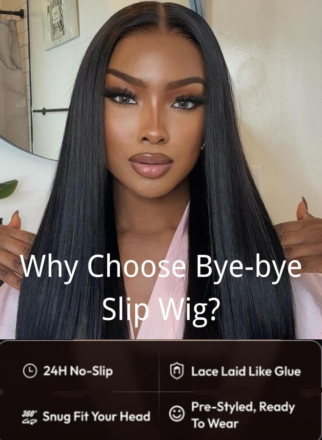 Nadula Bye Bye Knots No Slip Yaki Straight Glueless Drawstring Wig Human Hair with Flexible Mesh Cap Fits All Head, Pre Cut 7x5 Bye-Bye Slip HD Lace Front Pre Everything Light Yaki Straight Wig 14inch - Image 5