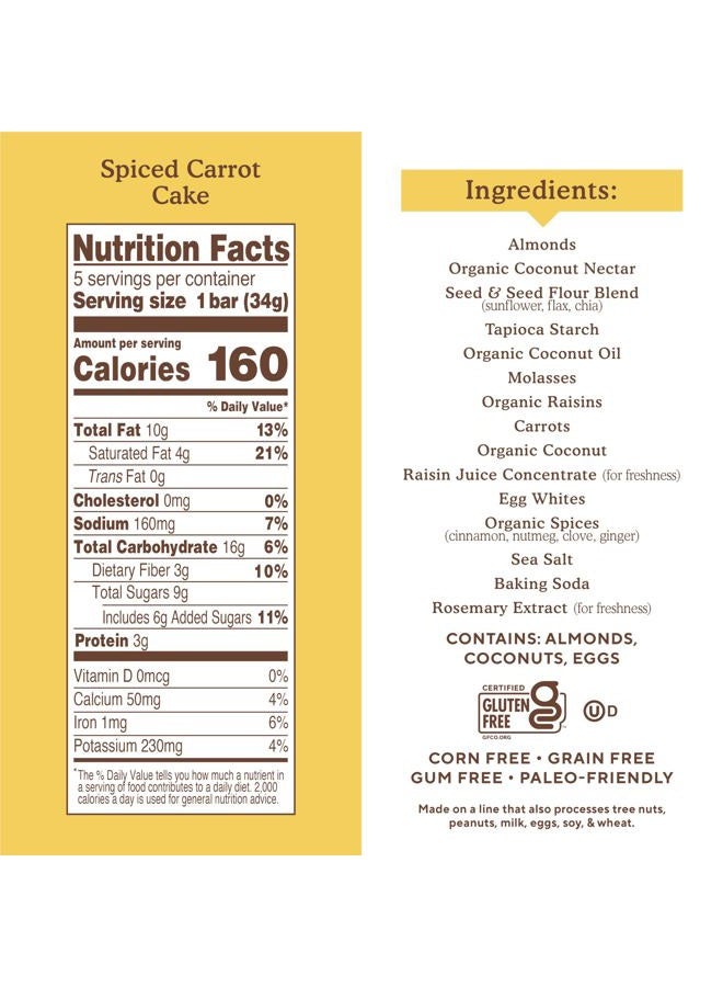 Simple Mills , Soft Baked Almond Flour Bars, Spiced Carrot Cake, 5 Bars, 1.19 oz (34 g) Each - Image 3