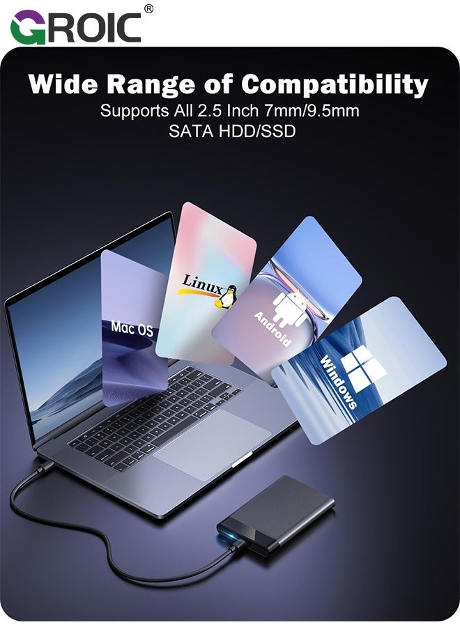 GROIC 2.5'' External Hard Drive Enclosure, 6Gbps USB C 3.1 Gen 2 to SATA III Tool-Free External Hard Drive Case for 7mm/9.5mm 2.5 inch SSD HDD with UASP, Compatible with WD Toshiba Samsung PS4 Xbox - Image 4