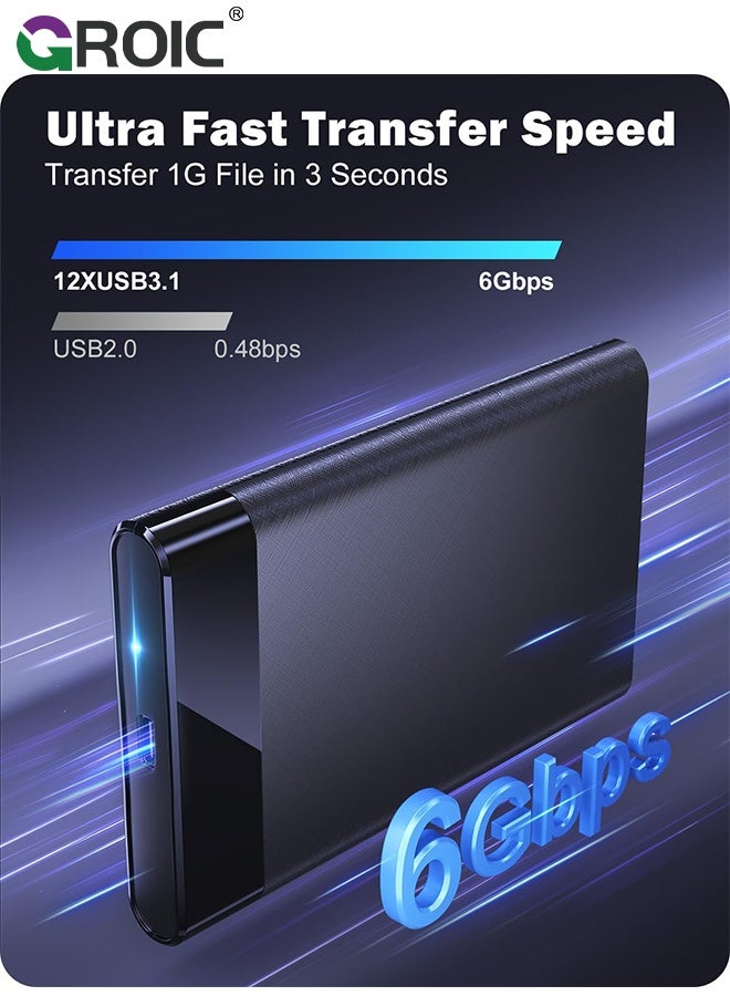 GROIC 2.5'' External Hard Drive Enclosure, 6Gbps USB C 3.1 Gen 2 to SATA III Tool-Free External Hard Drive Case for 7mm/9.5mm 2.5 inch SSD HDD with UASP, Compatible with WD Toshiba Samsung PS4 Xbox - Image 2