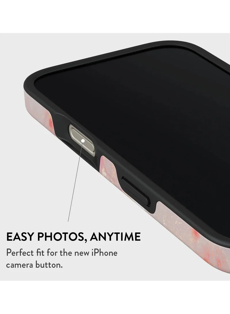 بورجا جراب فاخر متوافق مع iPhone 16 Pro - غلاف صلب مزدوج الطبقات هجين + حماية من السيليكون - تصميم حجر اليشم الوردي المرجاني الذهبي مع رخام ذهبي لامع - غطاء مقاوم للخدش والصدمات - مرجاني ذهبي