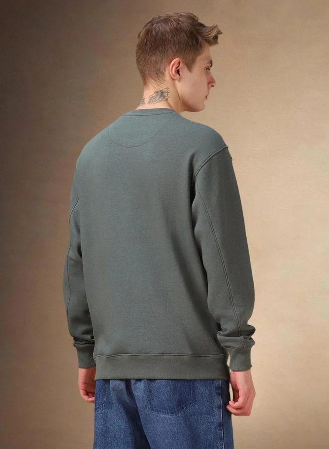 Dennis Lingo Men Olive Green Round Neck Sweatshirt