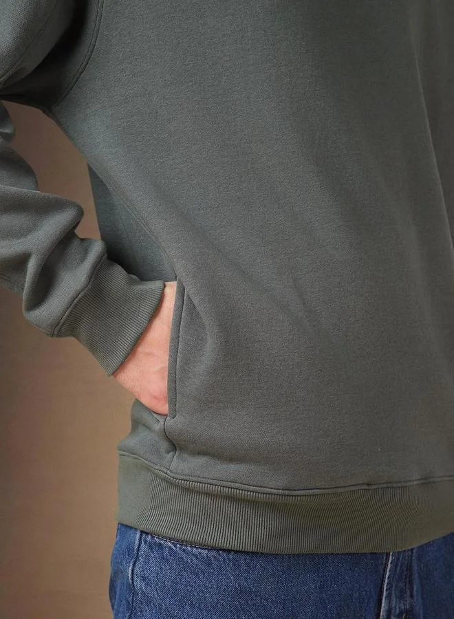 Dennis Lingo Men Olive Green Round Neck Sweatshirt