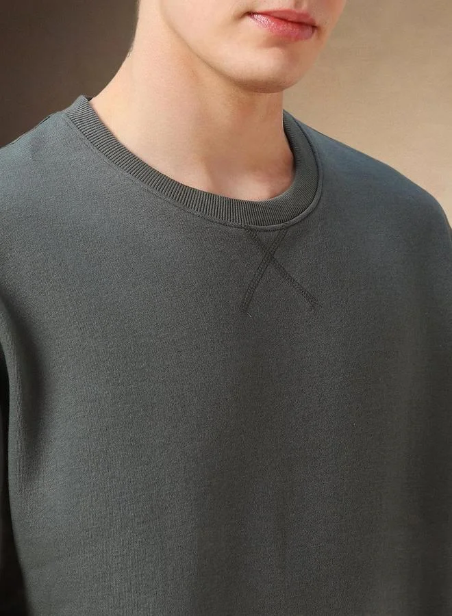 Dennis Lingo Men Olive Green Round Neck Sweatshirt