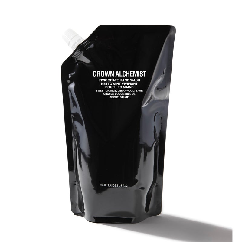 Grown Alchemist Invigorate Hand Wash Refill Pouch Sweet Orange Cedarwood Sage Soothe Soap to Cleanse Nourish Skin 1L
