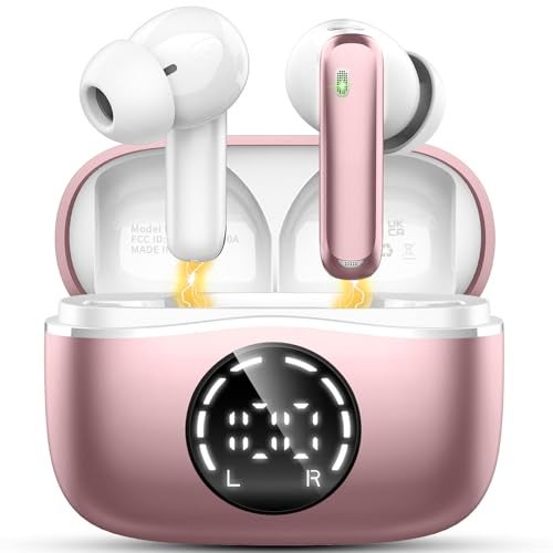 Motost Wireless Earbuds, Bluetooth Headphones 5.4 HiFi Stereo Ear buds with ENC Noise Cancelling Mics, 48H Bluetooth Earbuds with LED Display Charging Case, IP7 Waterproof Earphones for Android iOS, Rosegold - Image 1