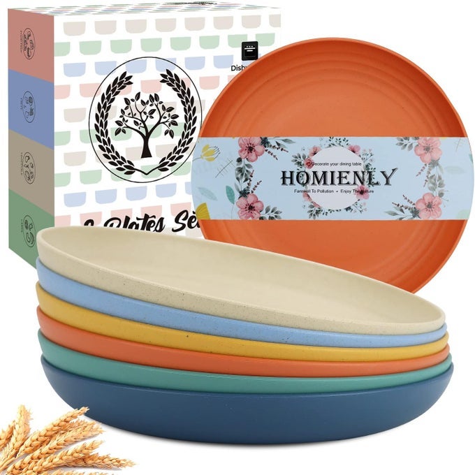 WHEAT STRAW PLATES 6 PCS UNBREAKABLE DINNER PLATES MICROWAVE DISHWASHER SAFE 10 INCH 6 COLORS