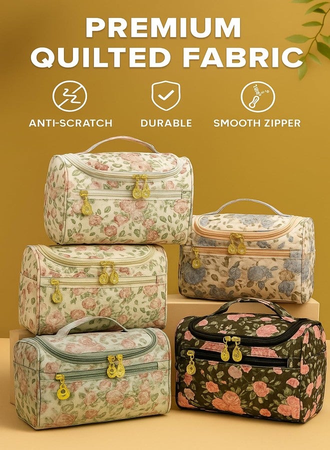 BLESS BERRIES Women’s Floral Makeup Bag - Travel Cosmetic Pouch with 4 Zipper Pockets, Portable Vanity Organizer, Waterproof Toiletry Bag, Lightweight Cosmetic Travel Case, (Multicolor Pack of 1) - Image 2