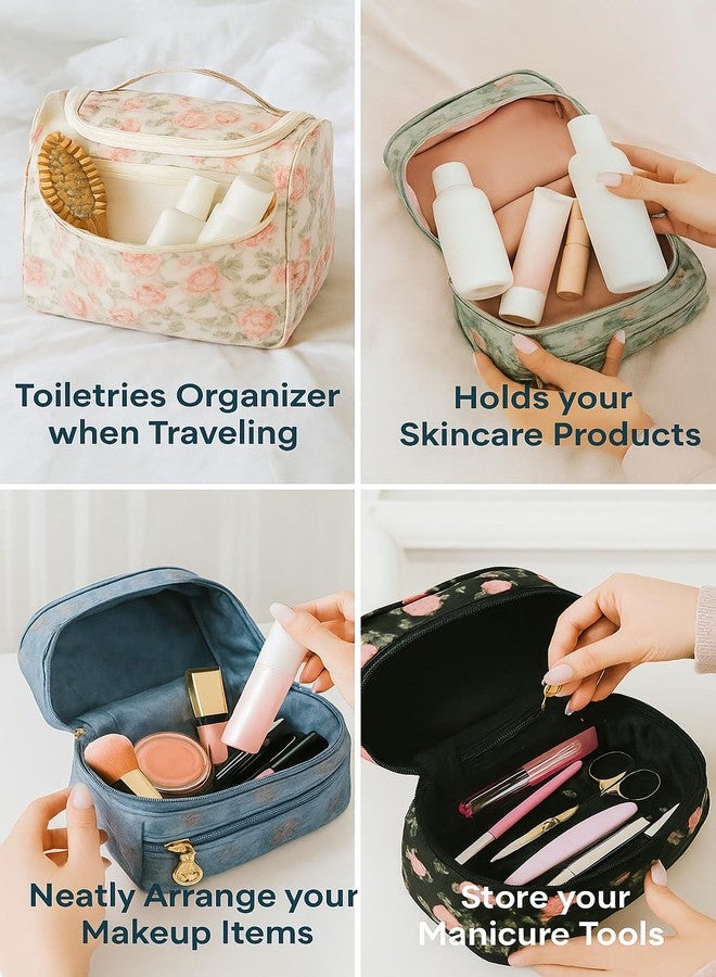 BLESS BERRIES Women’s Floral Makeup Bag - Travel Cosmetic Pouch with 4 Zipper Pockets, Portable Vanity Organizer, Waterproof Toiletry Bag, Lightweight Cosmetic Travel Case, (Multicolor Pack of 1) - Image 5