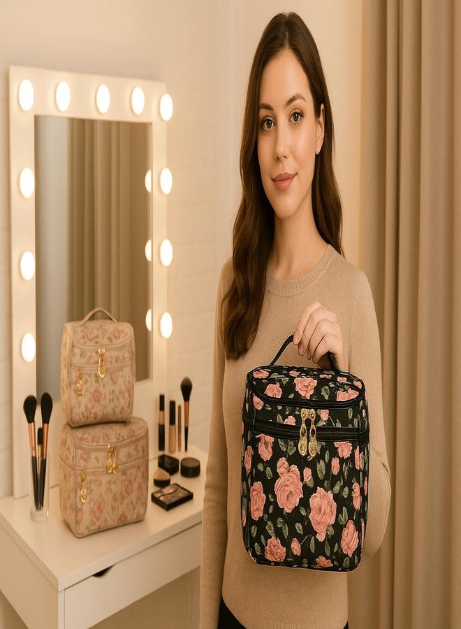 BLESS BERRIES Women’s Floral Makeup Bag - Travel Cosmetic Pouch with 4 Zipper Pockets, Portable Vanity Organizer, Waterproof Toiletry Bag, Lightweight Cosmetic Travel Case, (Multicolor Pack of 1) - Image 3