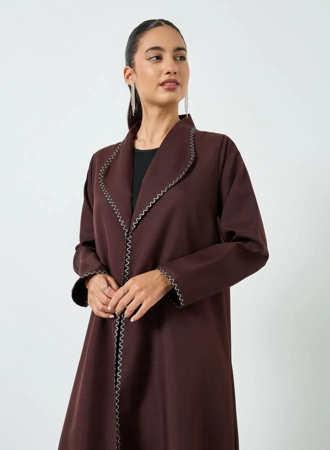 Amirah Brown Embroidered Trim A-Line Abaya