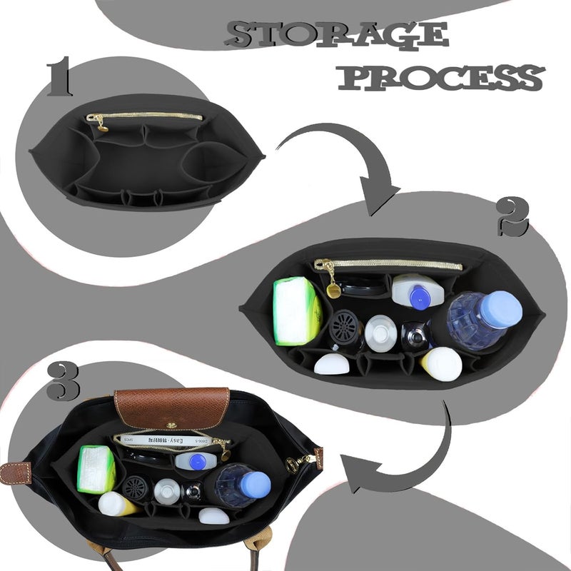 Lckaey منظّم فيلت Lckaey إدراج لـ Longchamp Le Pliage حقيبة يد نسائية منظّم محفظة 1012-25 رمادي - M - Image 5