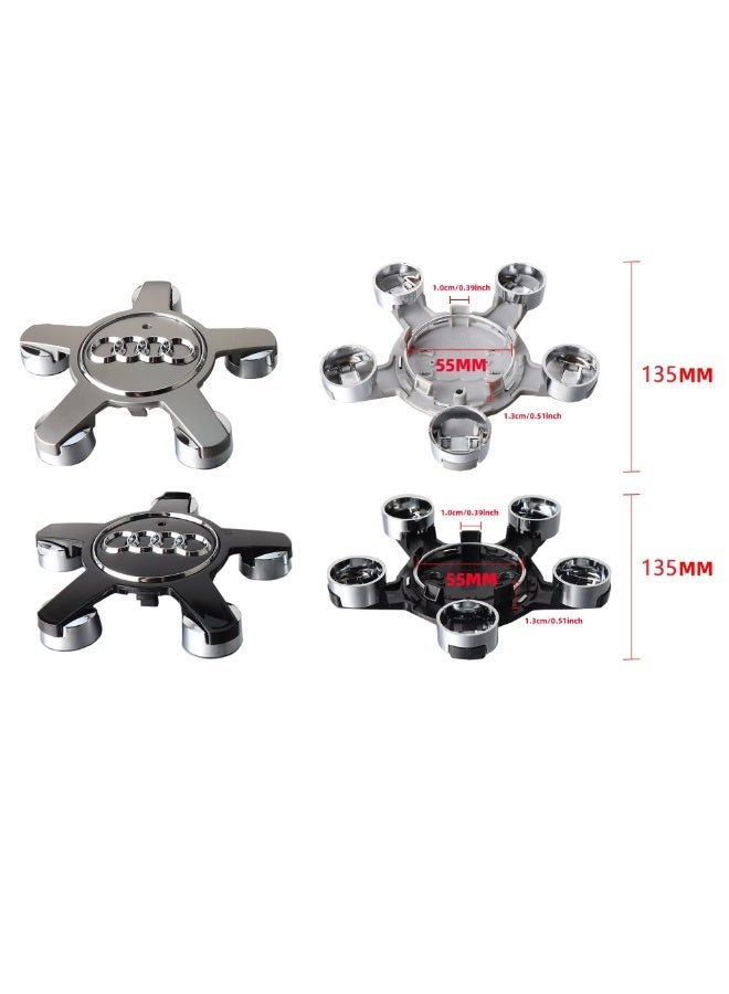 أودي غطاء مركز العجلات بمقاس 135 ملم – مجموعة من 4 قطع لأودي | أغطية عجلات بديلة عالية الجودة من مادة ABS | تركيب سهل | تشطيب كرومي أنيق - Image 3