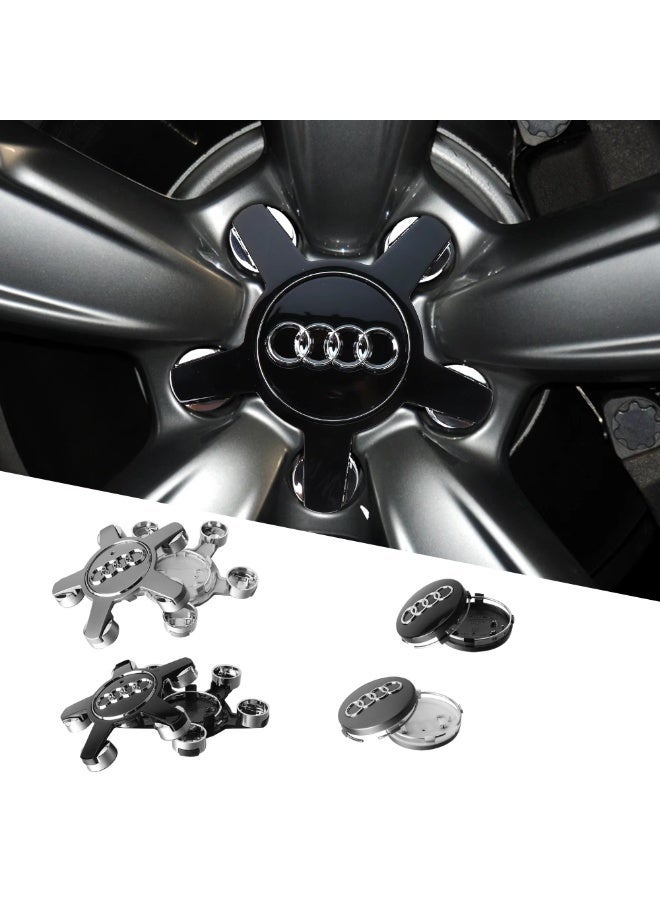 أودي غطاء مركز العجلات بمقاس 135 ملم – مجموعة من 4 قطع لأودي | أغطية عجلات بديلة عالية الجودة من مادة ABS | تركيب سهل | تشطيب كرومي أنيق - Image 2