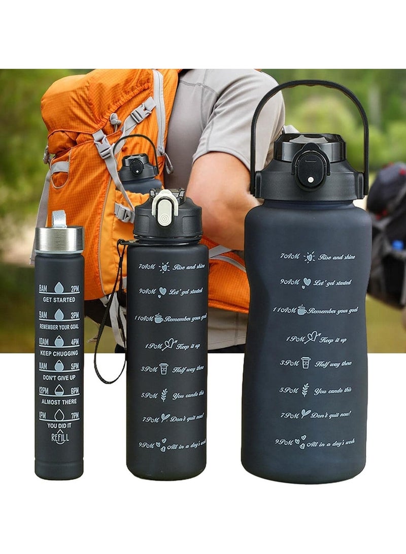 3*1 Water Bottle with Straw, BPA Free, for Beverage, Sports Motivational Signs and Sayings, (2L + 900ml + 300ml), 3 Pieces (Black) - Image 2