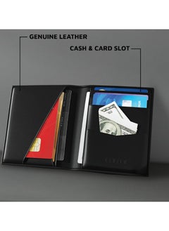 LEVELO Billfold Mens Genuine Leather Wallet / Cash & Card Slot / Compact Design / Lightweight / Multiple Compartment  - Black  - Image 5