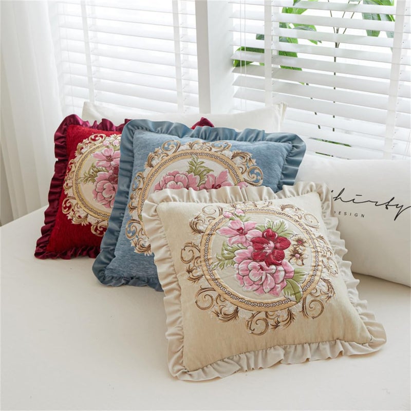 Qupace Set of 2 Red Throw Pillow Covers 18x18in,Red Vintage Pillows Covers for Sofa Couch Pillows for Living Room Floral Embroidered Cushion Cover for Bed Chairs Car - Image 3