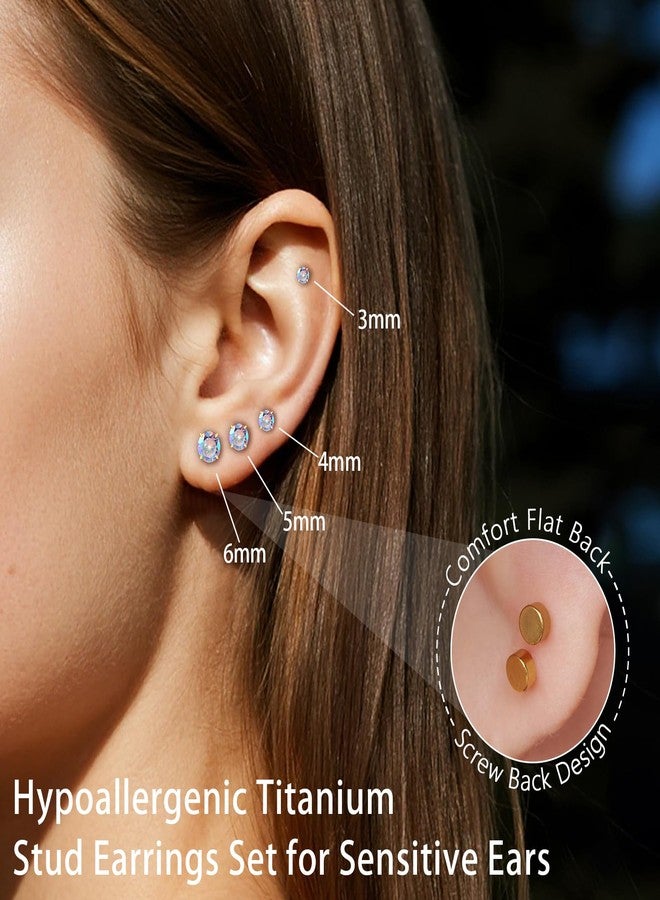 limerencia F136 Titanium Women's Earrings, 4 Pairs Hypoallergenic Titanium Piercing Set with Screw for Sensitive Ears Cartilage for Men and Women and Girls, S, Leather, Cubic Zirconia - Image 2
