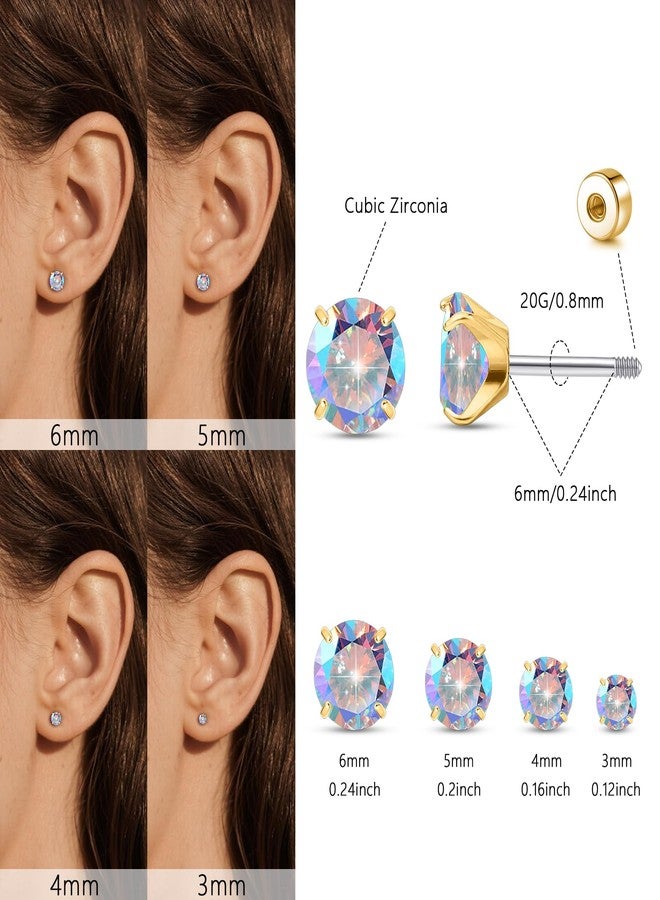 limerencia F136 Titanium Women's Earrings, 4 Pairs Hypoallergenic Titanium Piercing Set with Screw for Sensitive Ears Cartilage for Men and Women and Girls, S, Leather, Cubic Zirconia - Image 3