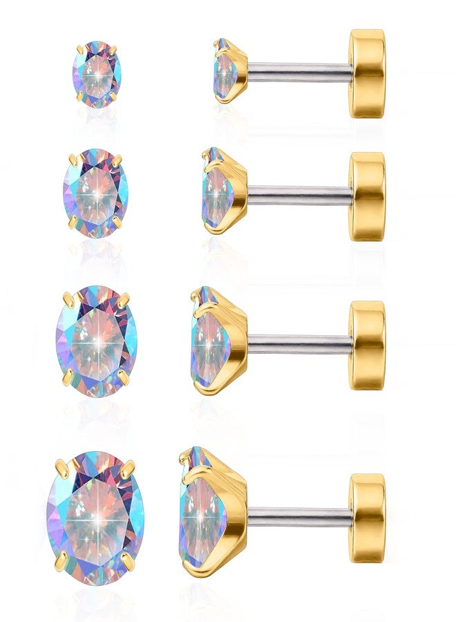 limerencia F136 Titanium Women's Earrings, 4 Pairs Hypoallergenic Titanium Piercing Set with Screw for Sensitive Ears Cartilage for Men and Women and Girls, S, Leather, Cubic Zirconia - Image 1