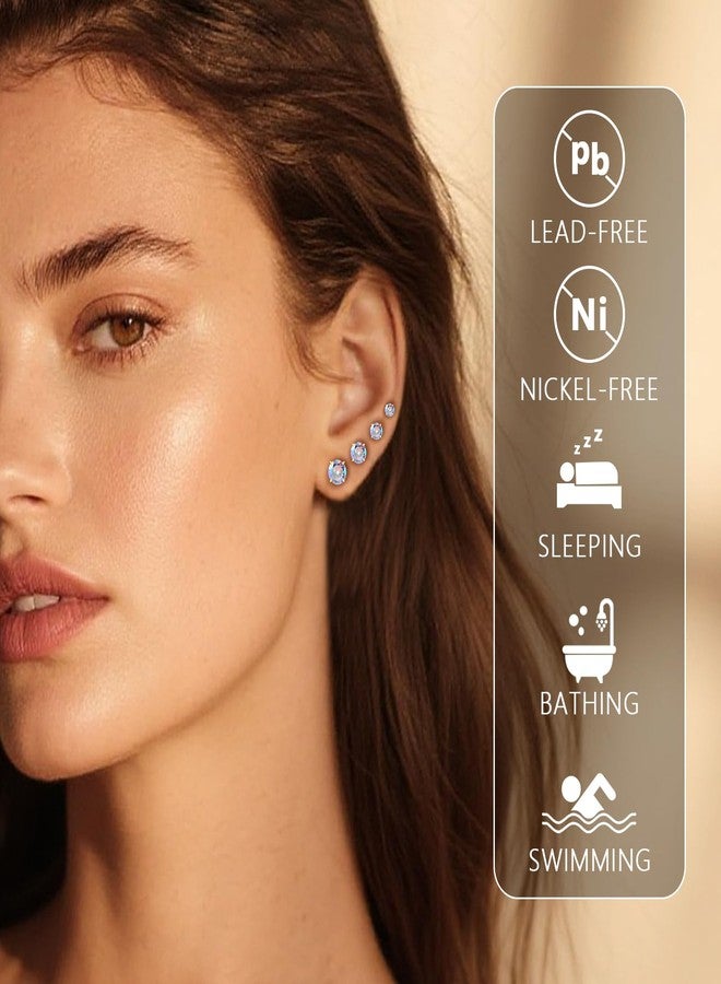 limerencia F136 Titanium Women's Earrings, 4 Pairs Hypoallergenic Titanium Piercing Set with Screw for Sensitive Ears Cartilage for Men and Women and Girls, S, Leather, Cubic Zirconia - Image 5