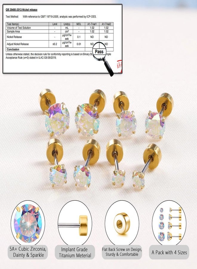 limerencia F136 Titanium Women's Earrings, 4 Pairs Hypoallergenic Titanium Piercing Set with Screw for Sensitive Ears Cartilage for Men and Women and Girls, S, Leather, Cubic Zirconia - Image 4