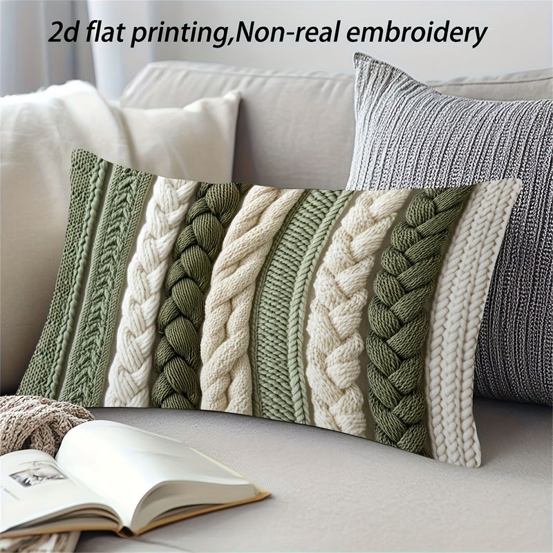 Modern Geometric Print Pillowcase 12 X 20 Inches Comfortable Zipper Closure Machine Washable Sofa Living Room Bedroom Decor Green White Beige Pattern Color 1 Piece - Image 1