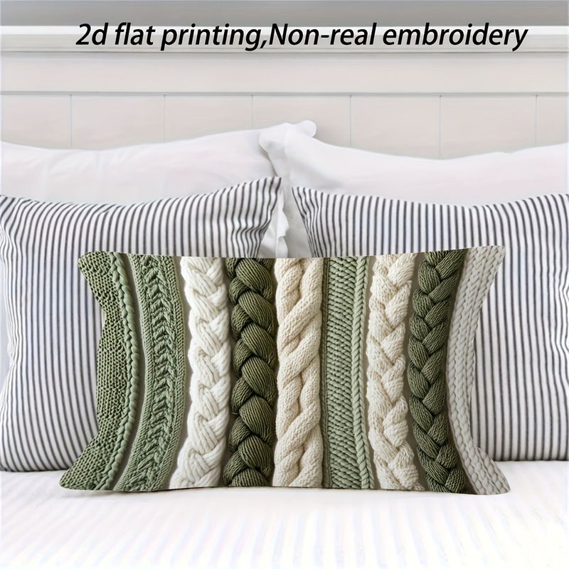 Modern Geometric Print Pillowcase 12 X 20 Inches Comfortable Zipper Closure Machine Washable Sofa Living Room Bedroom Decor Green White Beige Pattern Color 1 Piece - Image 5