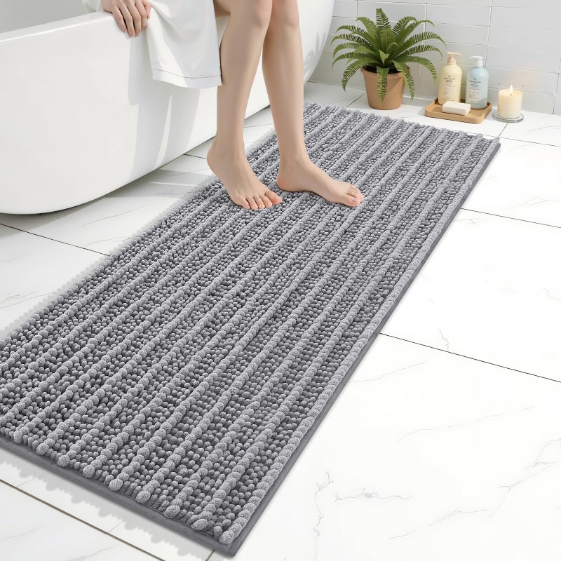 Arotive Luxury Bathroom Rugs 47x17 Extra Soft Thick Absorbent Shaggy Chenille Bath Rugs NonSlip Machine Wash Dry Bath Mats for Bathroom Floor Tub and Shower Home Decor Accessories Grey - Image 2