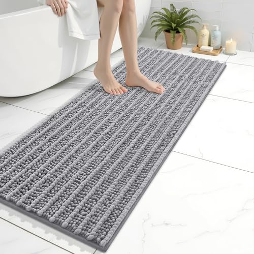 Arotive Luxury Bathroom Rugs 47x17 Extra Soft Thick Absorbent Shaggy Chenille Bath Rugs NonSlip Machine Wash Dry Bath Mats for Bathroom Floor Tub and Shower Home Decor Accessories Grey - Image 1