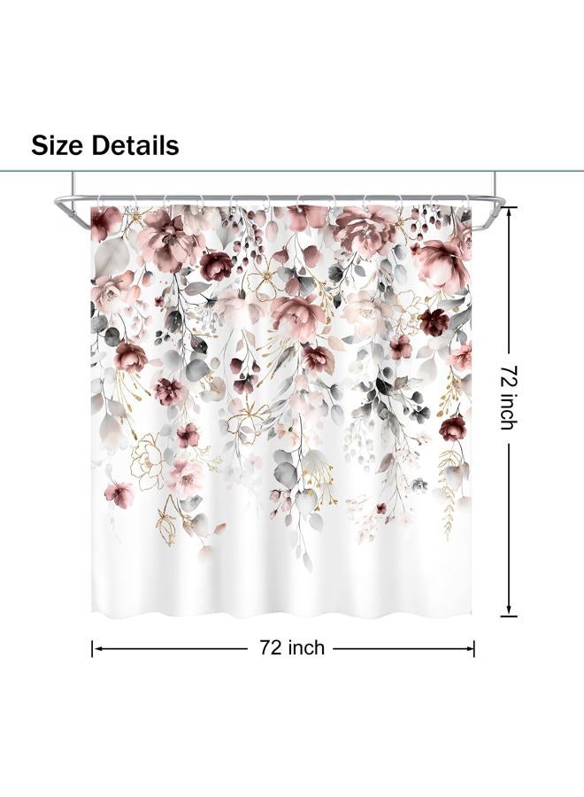 Ufeela Floral Flower Shower Curtain 72Wx72L Inch Grey Pink Floral Blossom Leaves Girls Watercolor Eucalyptus Botanical Wildflower Plant Bathroom Set Rustic Bath Curtain Bathtub Accessories Home Decor - Image 5