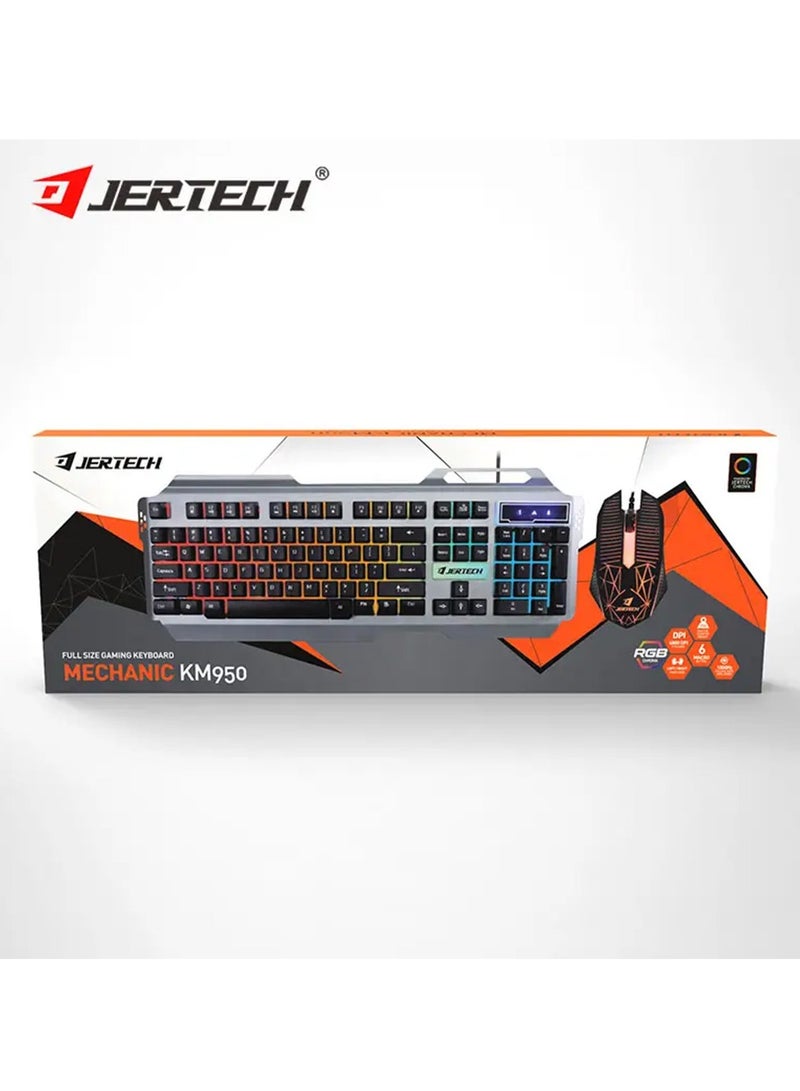 Waterproof Slim Ergonomic Gold Rainbow Backlight Wired Gaming Keyboard and Mouse Combo for PC Gamer Laptop KM950