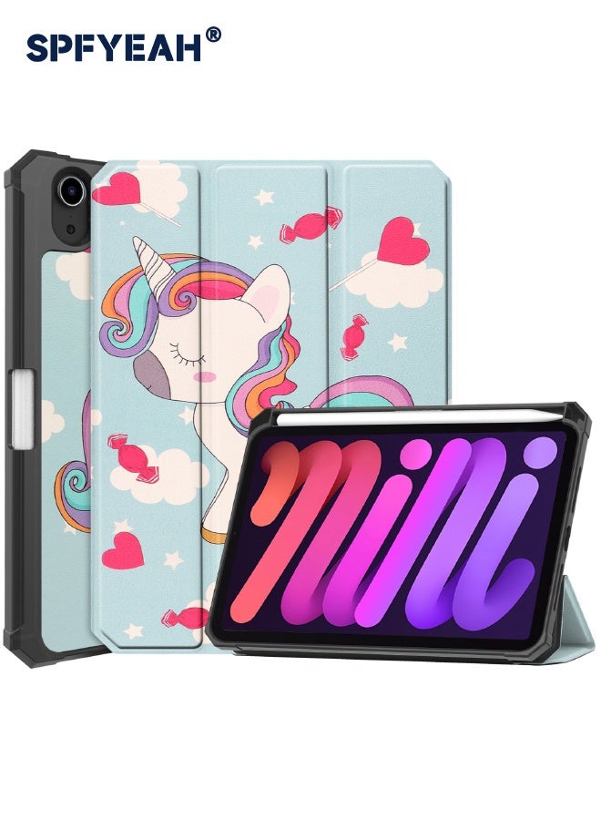 SPFYEAH iPad Mini 7 / iPad Mini 6 Case, [Built in Trifold Stand][Built in Pencil Holder][Auto Wake Sleep] Smart Magnetic Flip Hybrid Slim Shockproof Case for iPad Mini 7 (7th Gen, 2024) / iPad Mini 6 (6th Gen, 2021) 8.3inch, Unicorn - Image 1